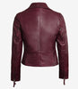 Womens Real Lambskin Leather Asymmetrical Maroon Motorcycle Leather Jacket