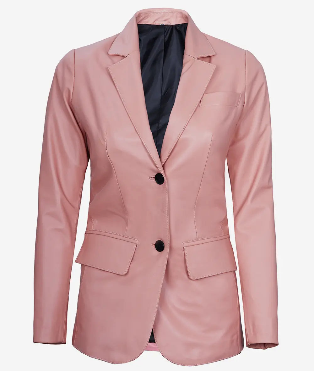Womens Two Button Pink Leather Blazer