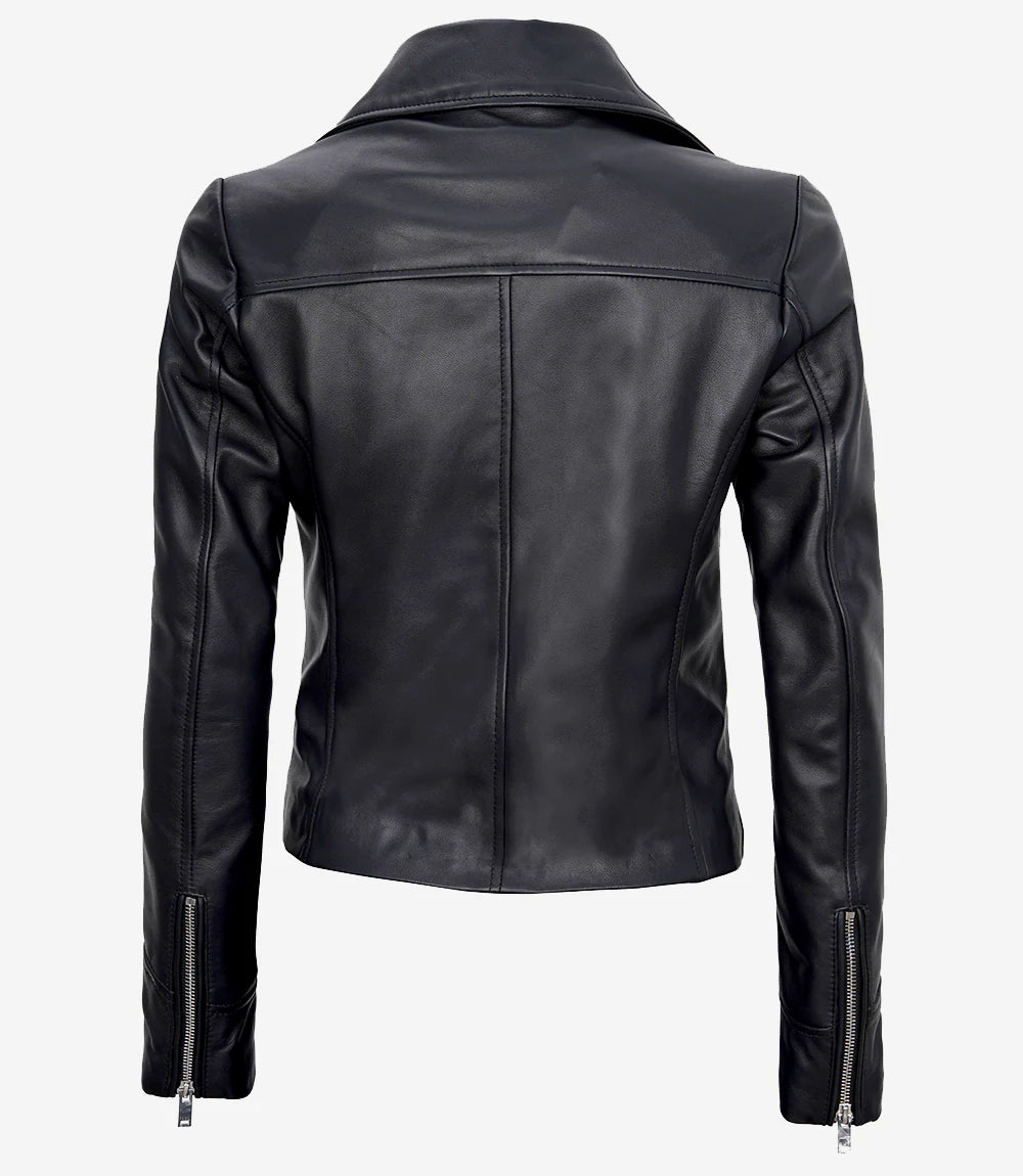 Women Black Asymmetrical Leather Jacket