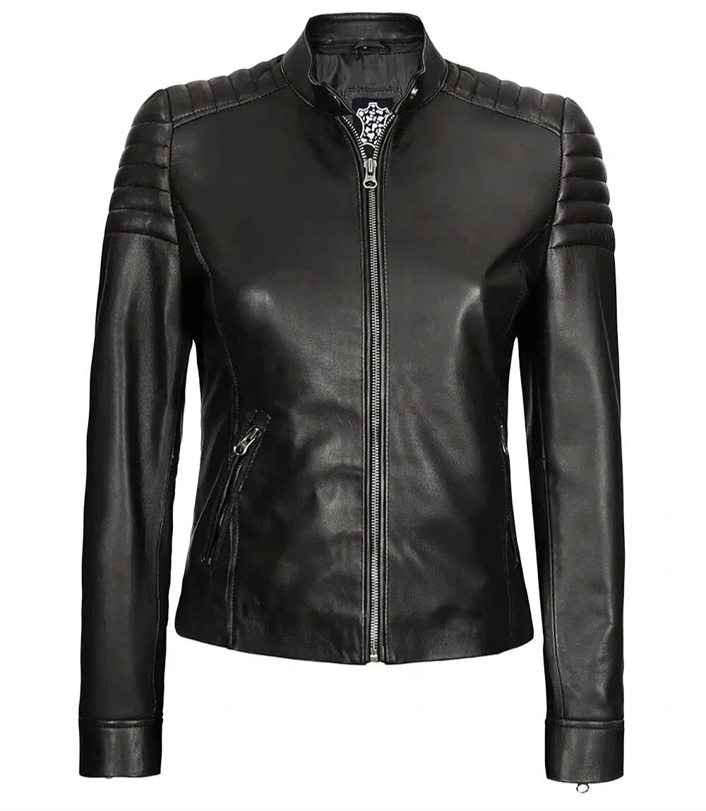 Carrie Womens Slim Fit Leather Jacket Black