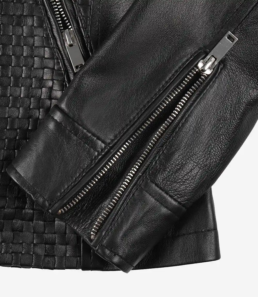 Womens Slim Fit Black Textured Leather Jacket