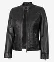 Womens Slim Fit Black Textured Leather Jacket