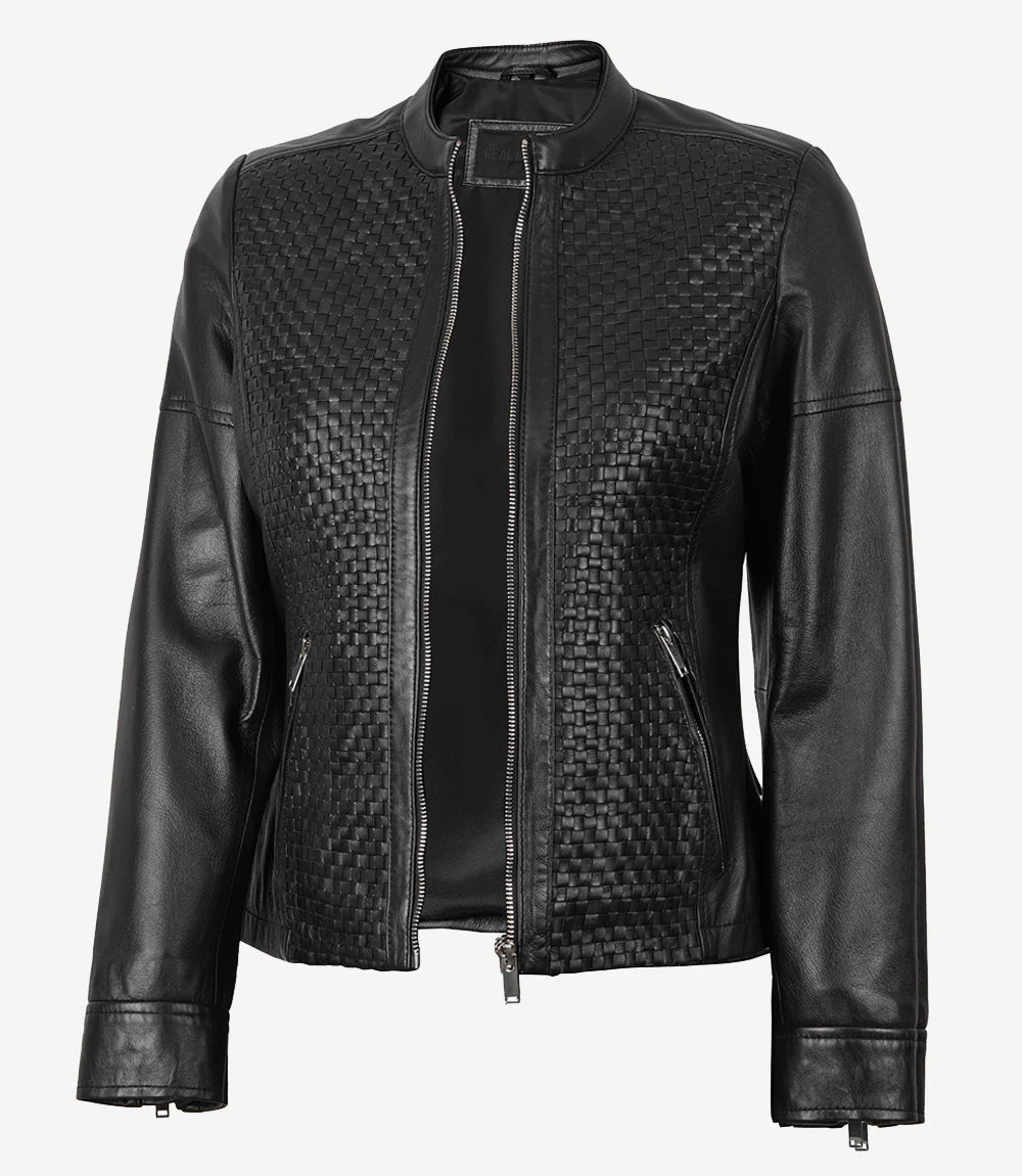 Womens Slim Fit Black Textured Leather Jacket