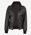 Womens Rub Off Brown Hooded Bomber Leather Jacket