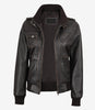 Womens Rub Off Brown Hooded Bomber Leather Jacket