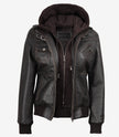 Womens Rub Off Brown Hooded Bomber Leather Jacket