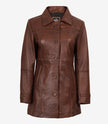Womens Cognac 3 4 Length Leather Coat