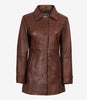 Womens Cognac 3 4 Length Leather Coat