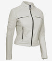 Womens Real Leather White Biker Jacket