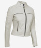 Womens Real Leather White Biker Jacket