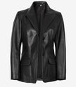 Womens Black Two Button Leather Blazer