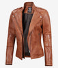 Womens Brown Asymmetrical Fitted Leather Jacket