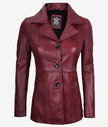 Womens Three Button Maroon Leather Blazer