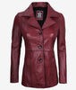 Womens Three Button Maroon Leather Blazer