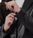 Womens Notch Lapel Black Leather Blazer Coat