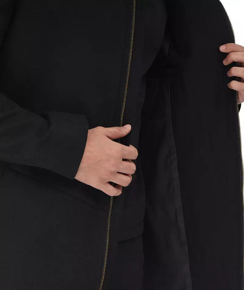 Mens Black Wool Coat with Hood