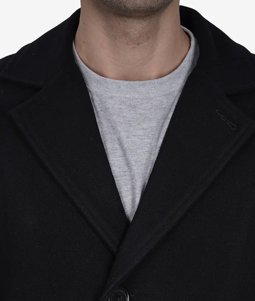 Single Breasted Knee Length Wool Coat Mens