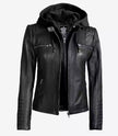 Womens Tall Black Leather Jacket With Hood