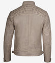 Mens Cafe Racer Beige Leather Jacket