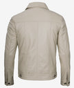 Mens Four Pockets Beige Leather Trucker Jacket