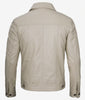 Mens Four Pockets Beige Leather Trucker Jacket