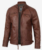 Mens Tall Cafe Racer Distressed Brown Leather Jacket