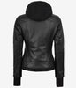 The Celeste: Womens Black Bomber Leather Jacket with Removable Hood