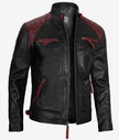 Mens Black and Maroon Cafe Racer Leather Jacket