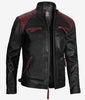 Mens Black and Maroon Cafe Racer Leather Jacket