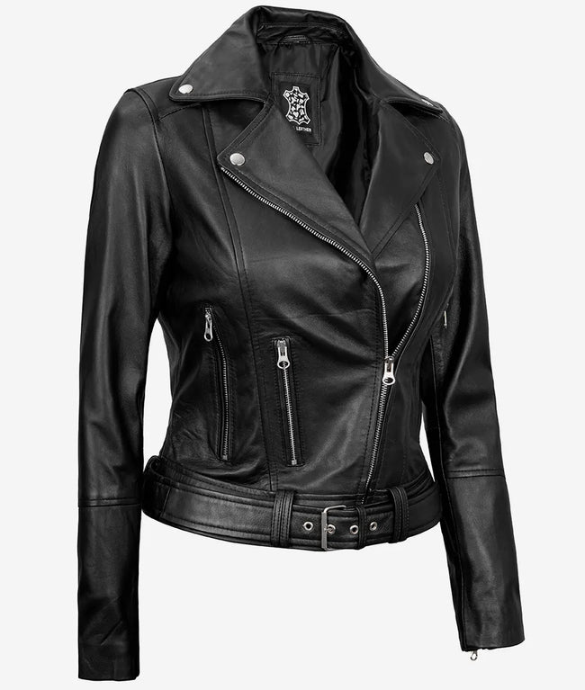 Womens Asymmetrical Black Motorcycle Leather Jacket