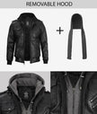 Mens Bomber Hooded Black Leather Jacket