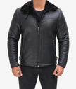 Black Leather B3 Bomber Jacket Mens