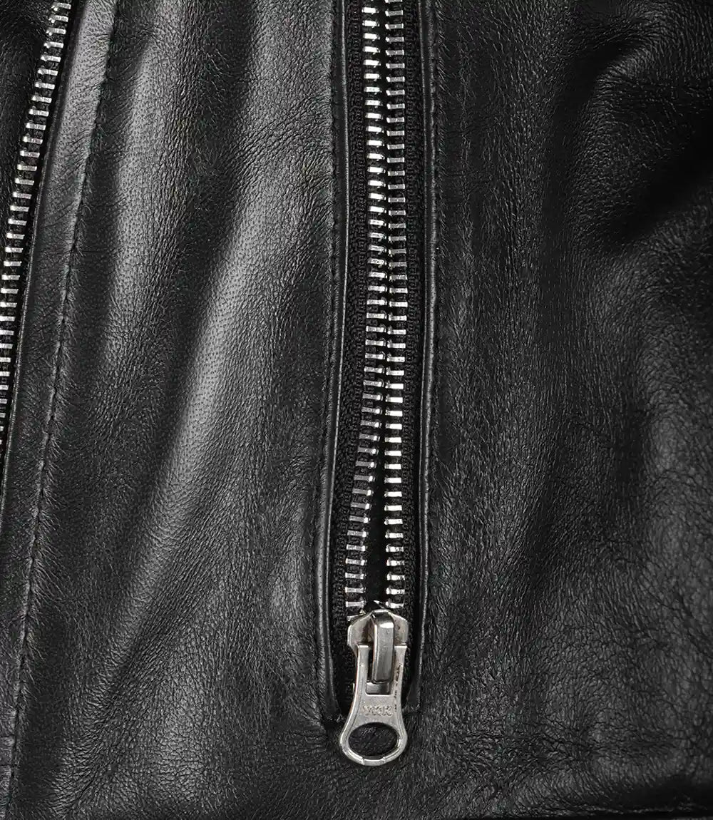 Womens Black Asymmetrical Cropped Leather Jacket