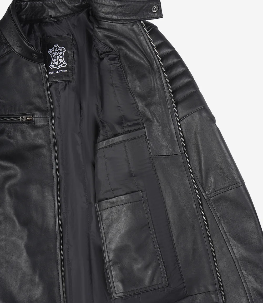 Mens Black Cafe Racer Leather Jacket