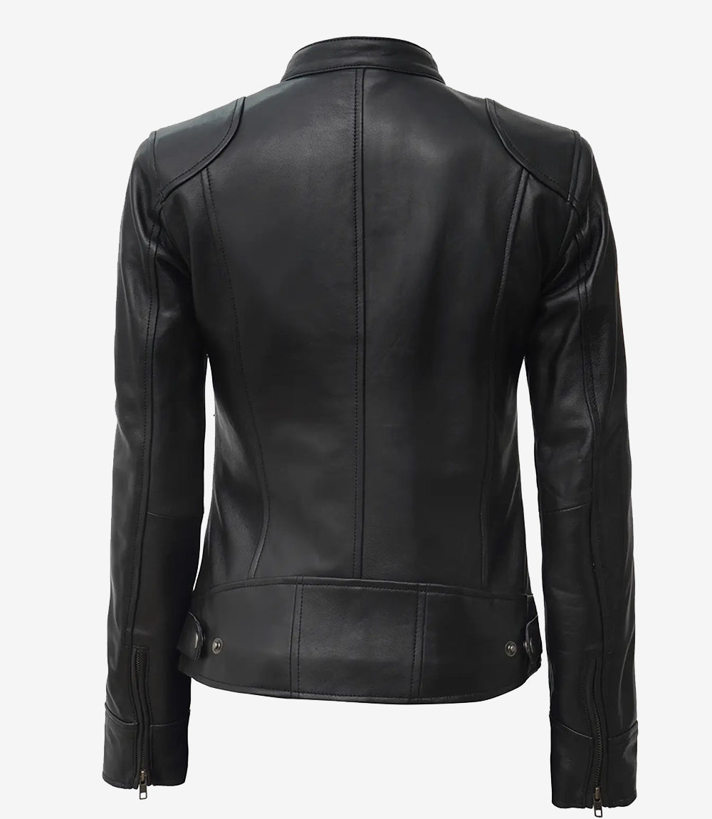 Womens Petite Black Leather Moto Jacket