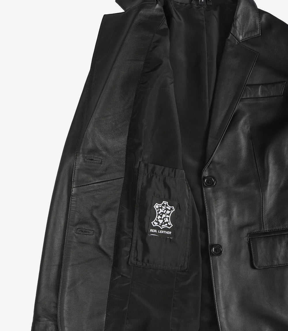 Womens Black Leather Blazer