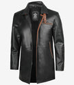 Mens Black Leather Coat With Brown Detailing