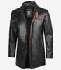 Mens Black Leather Coat With Brown Detailing