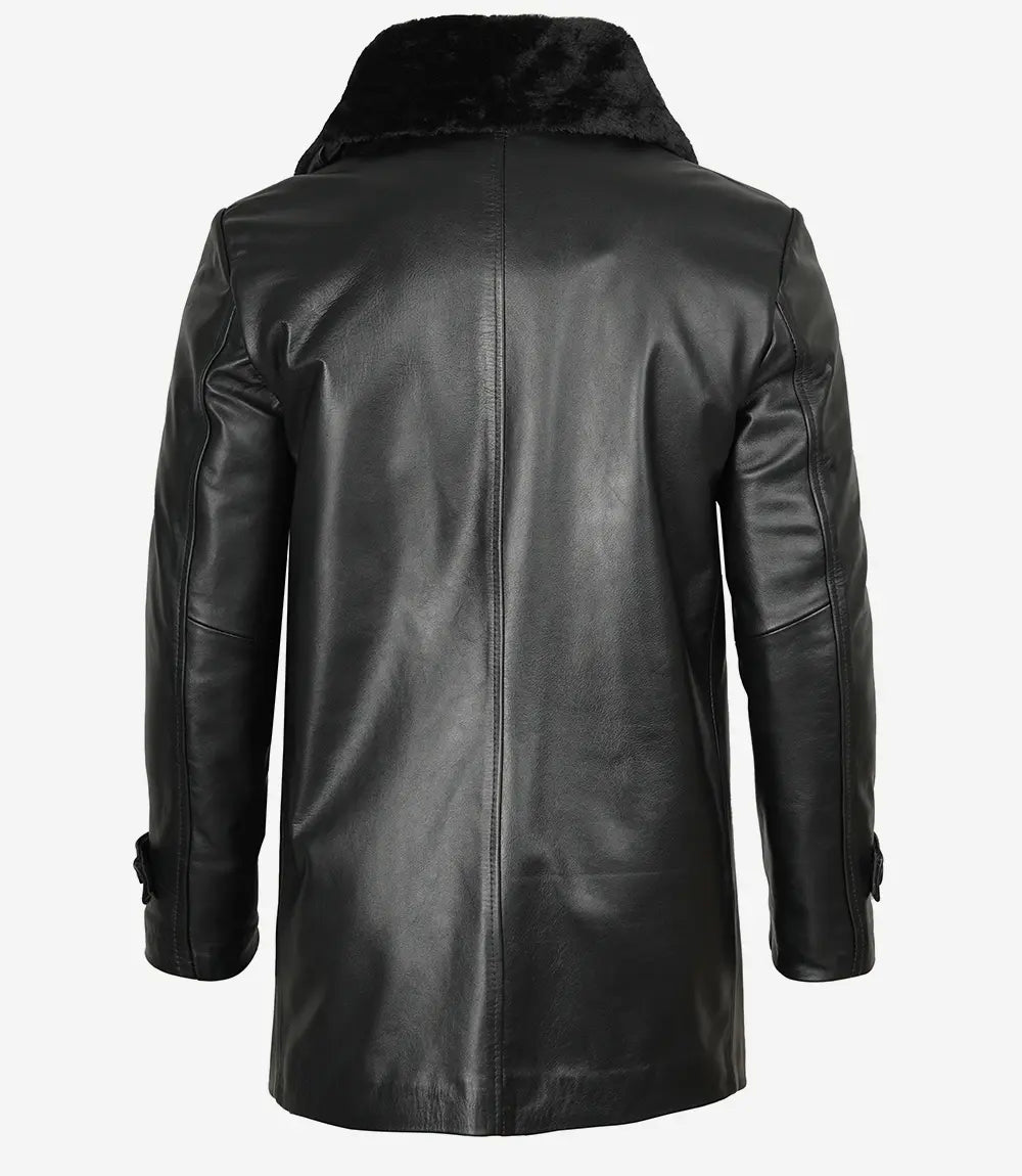 Black Shearling Three Quarter Length Coat Mens