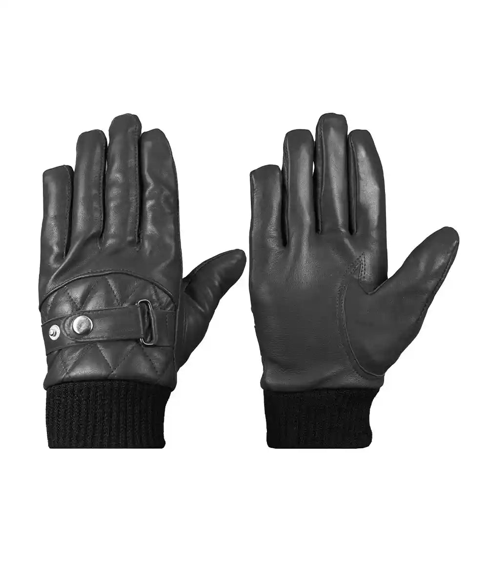 Mens Black Quilted Leather Gloves