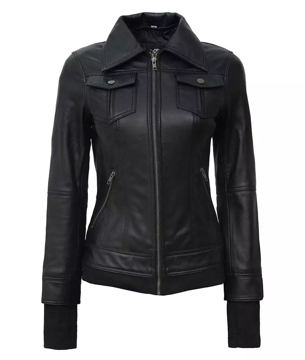 Womens Black Bomber Jacket With Hood