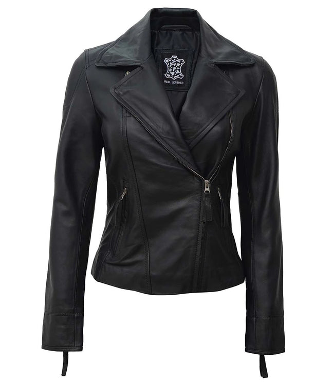 Asymmetrical Black Leather Biker Jacket Women