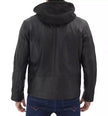 Mens Black Leather Jacket with Hood