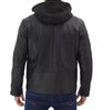 Mens Black Leather Jacket with Hood
