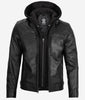 Mens Black Cafe Racer Leather Jacket With Detachable Hood