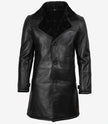 Men's Black 3/4 Length Shearling Leather Coat