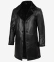Men's Black 3/4 Length Shearling Leather Coat