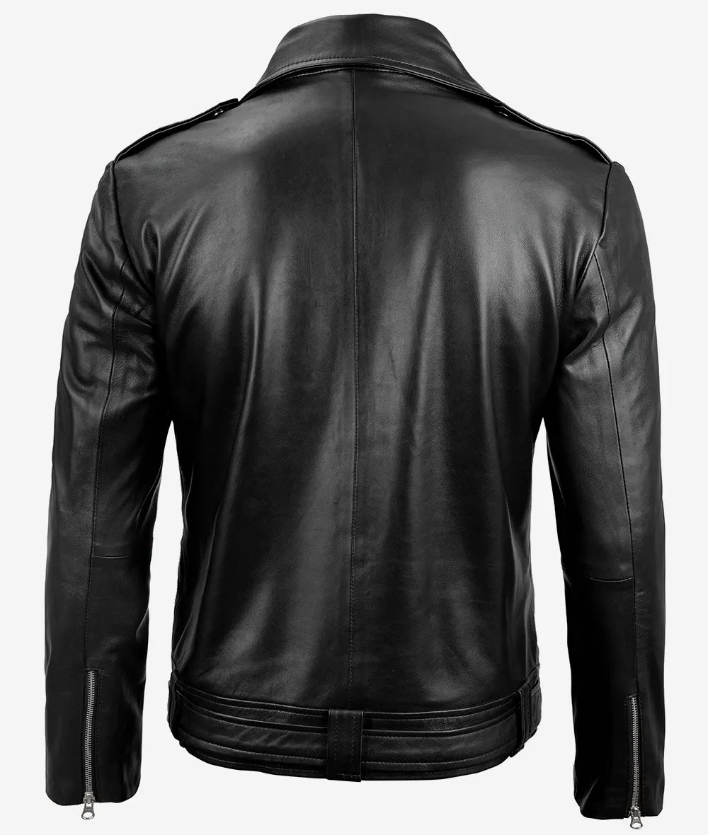 Black Asymmetrical Belted Moto Leather Jacket