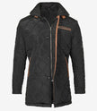 Mens Black Quilted Coat With Brown Detailing