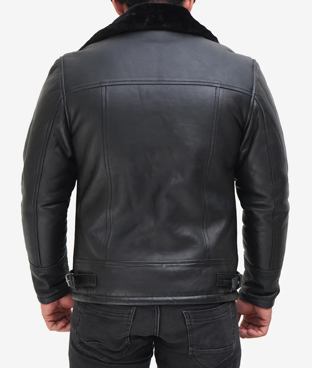 Black Leather B3 Bomber Jacket Mens